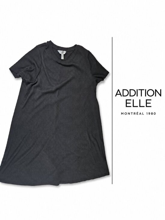 Addition Elle Tops - Addition Elle Ribbed Short Sleeve Swing Tunic Black – 3X